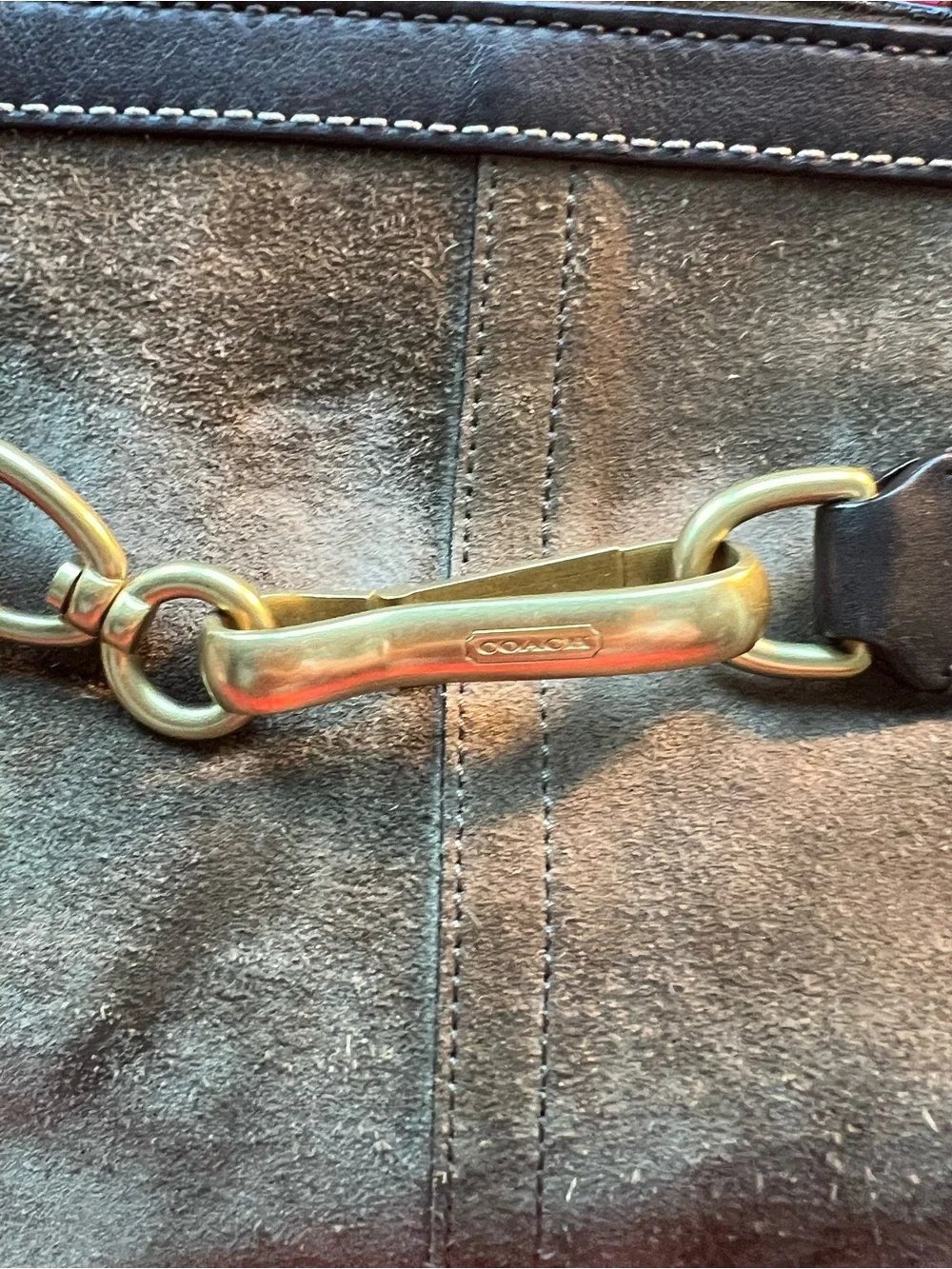Coach Brown Suede Tote Bag with Brass Hardware